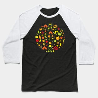 Colorful Floral Theme Baseball T-Shirt